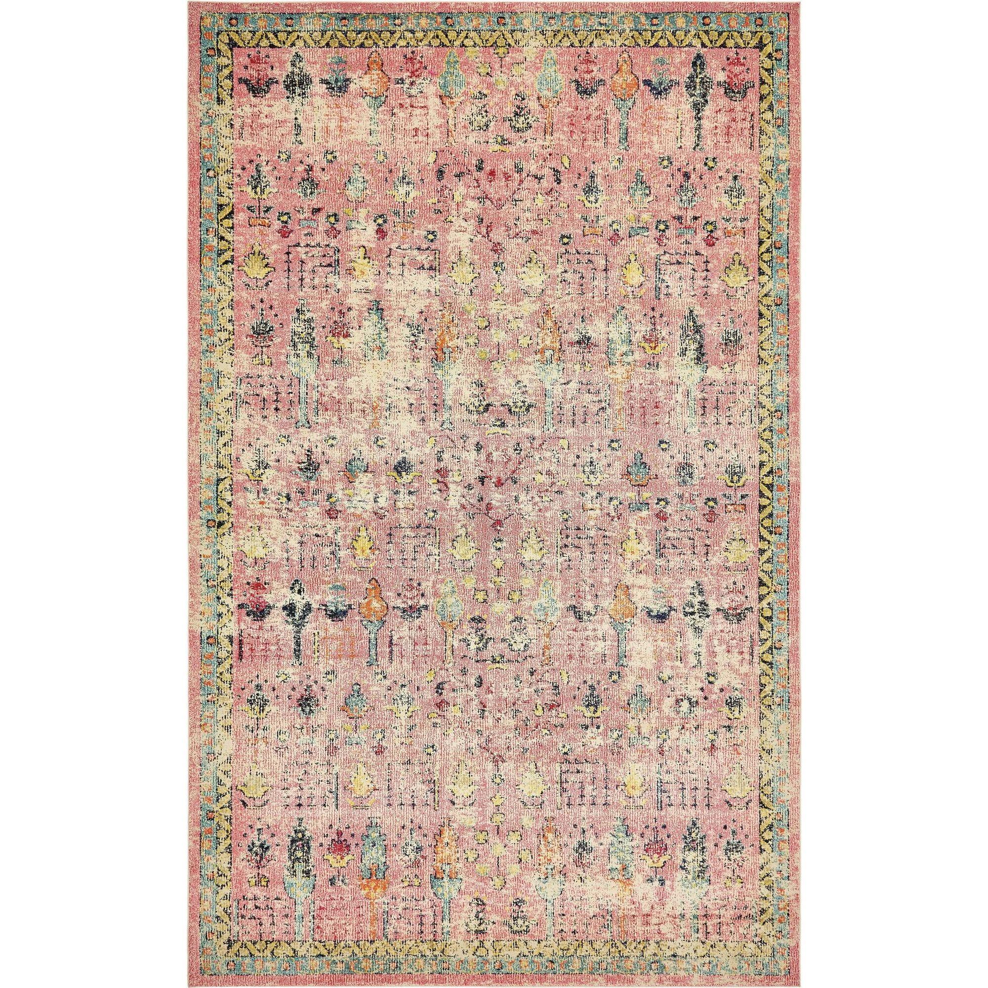 Unique Loom Monterey Distressed Contemporary Area Rugs, Pink/Yellow/Off-White, 10' 6 x 16' 5