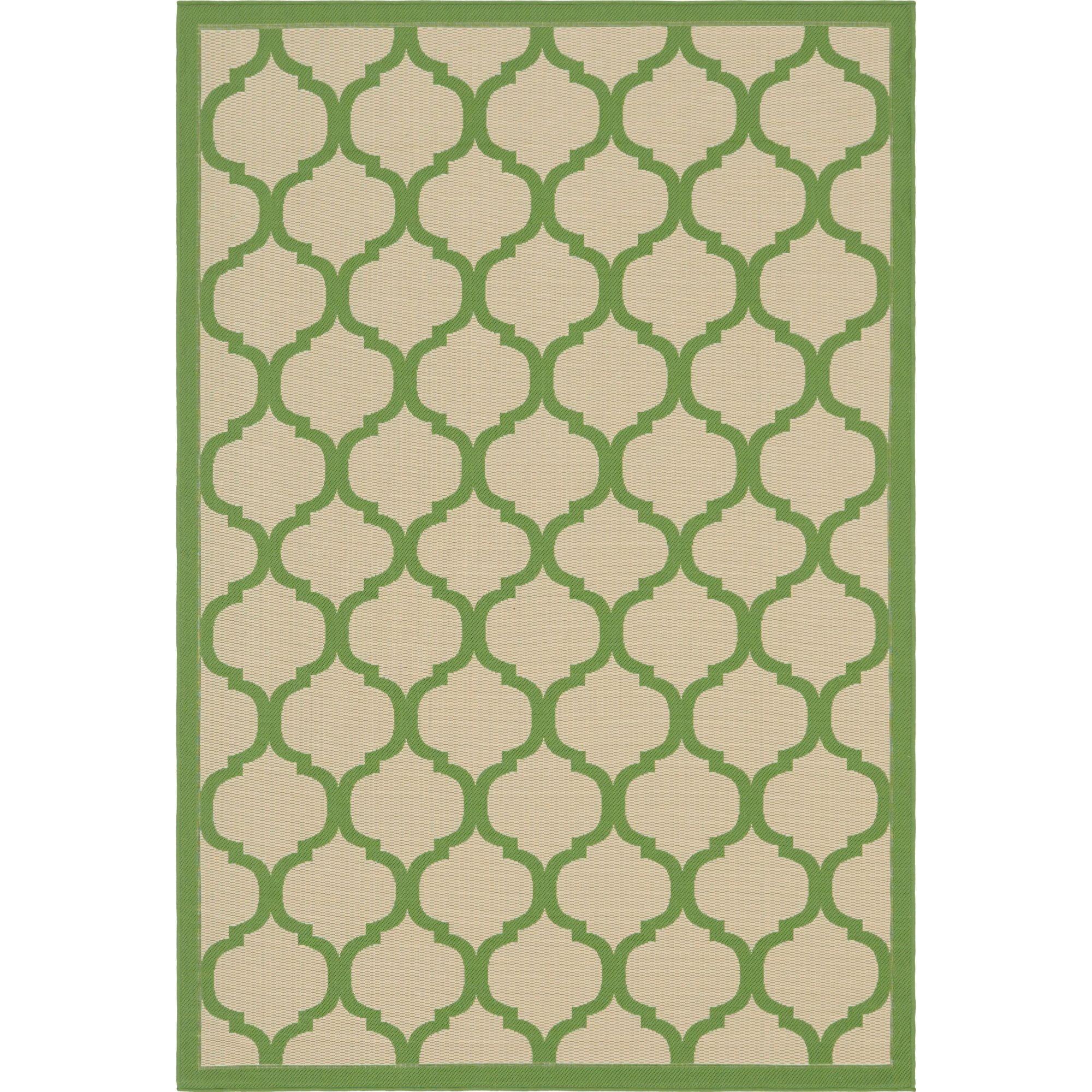 Beige and Green Rectangular Washable Outdoor Rug 6' x 9'