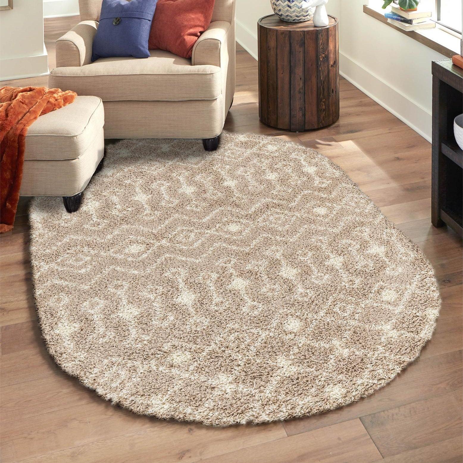 Unique Loom 4' 0 x 6' 0 Oval Moroccan Trellis Shag Light Brown Area Rug