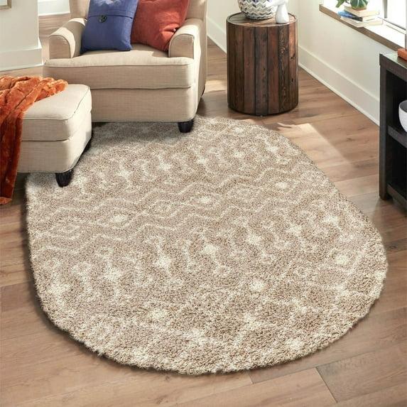 Unique Loom 4' 0 x 6' 0 Oval Moroccan Trellis Shag Light Brown Area Rug