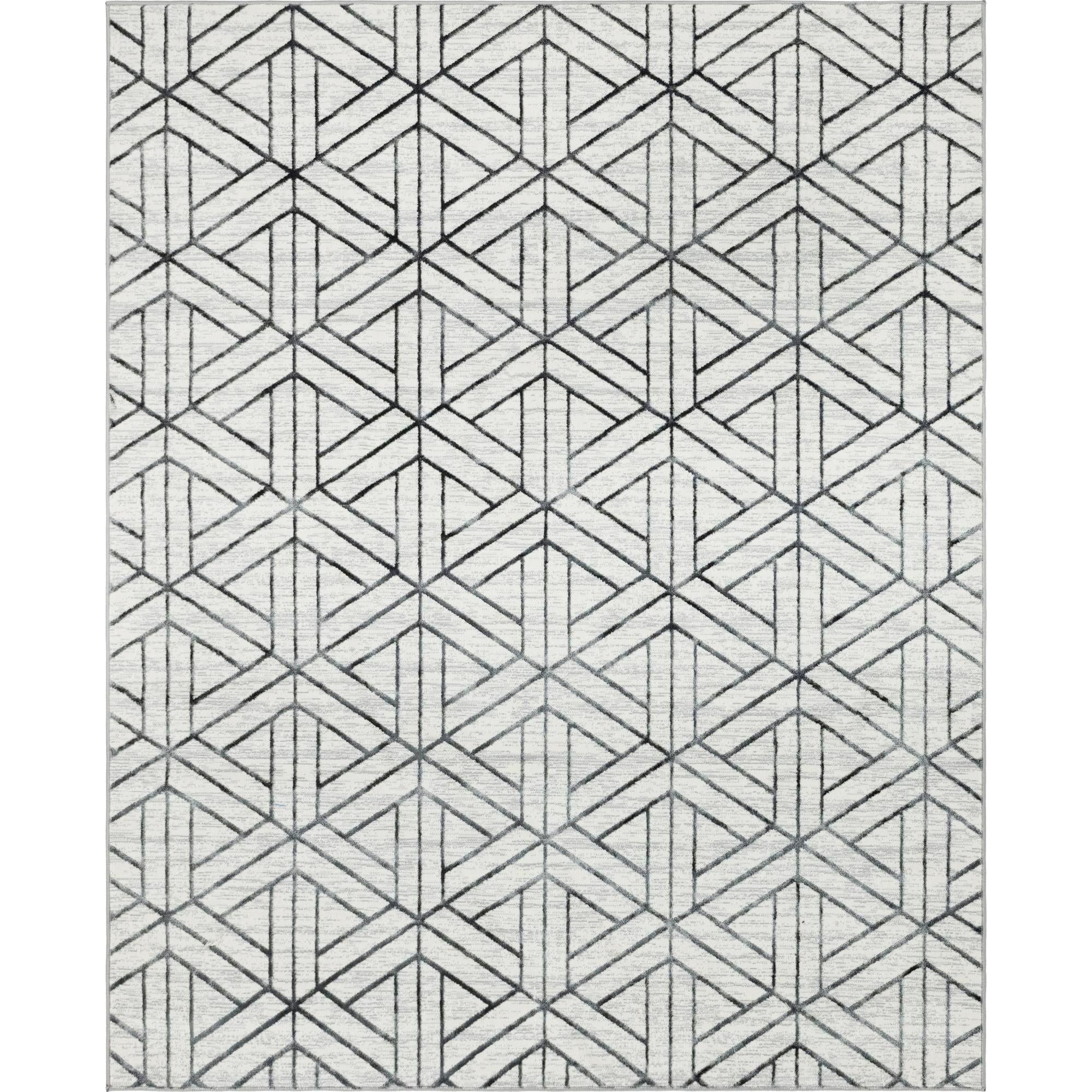 White Trellis Synthetic Stain-Resistant 8x10 Indoor Rug