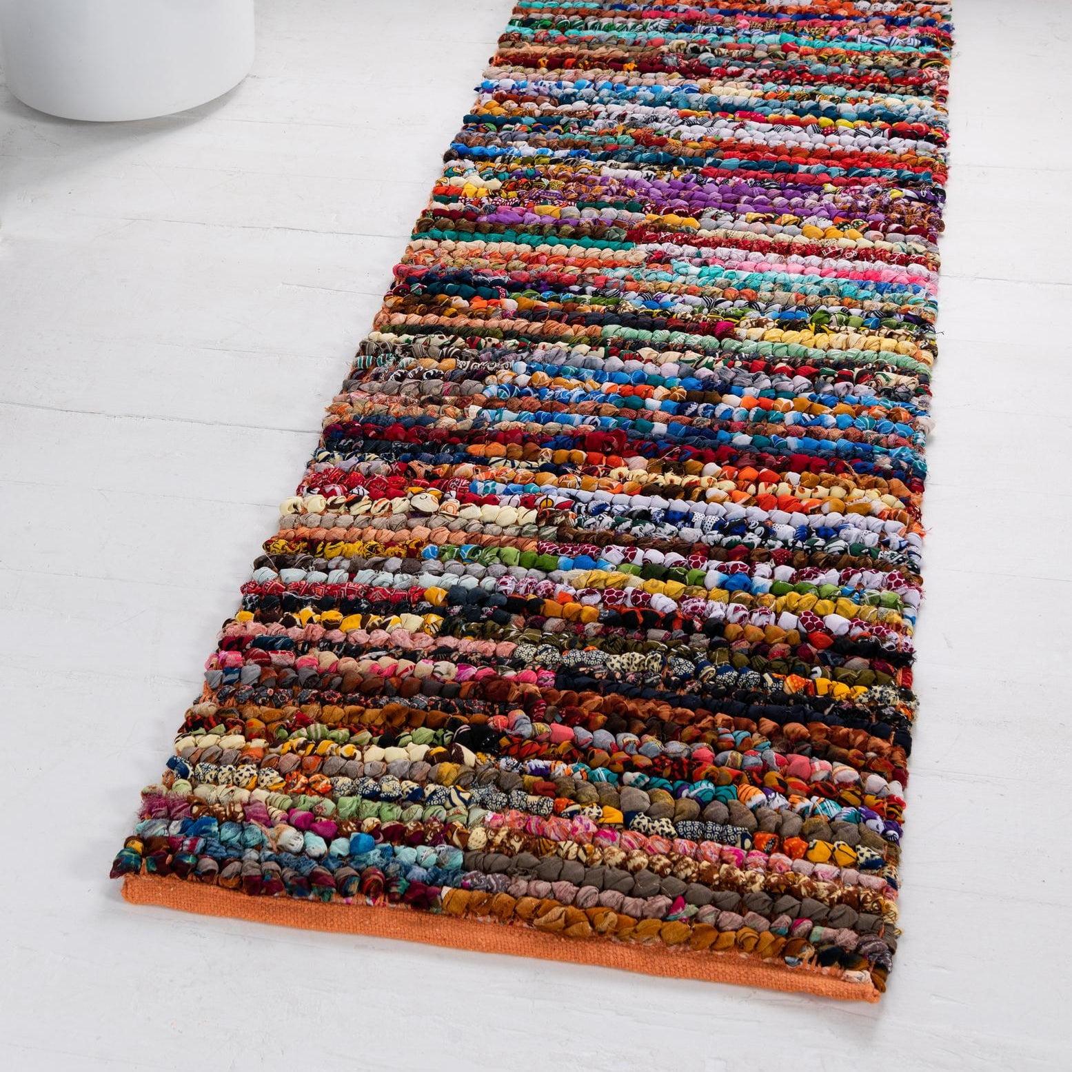 Unique Loom Braided Chindi Collection Area Rug - Multi-Striped (2' 2" x 6' 1" Runner Multi/Black)