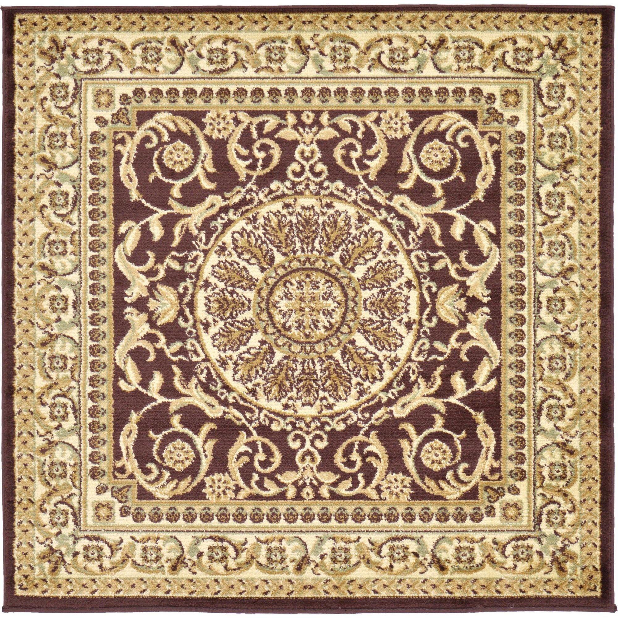 Versailles Elegance Brown 4' Square Synthetic Area Rug