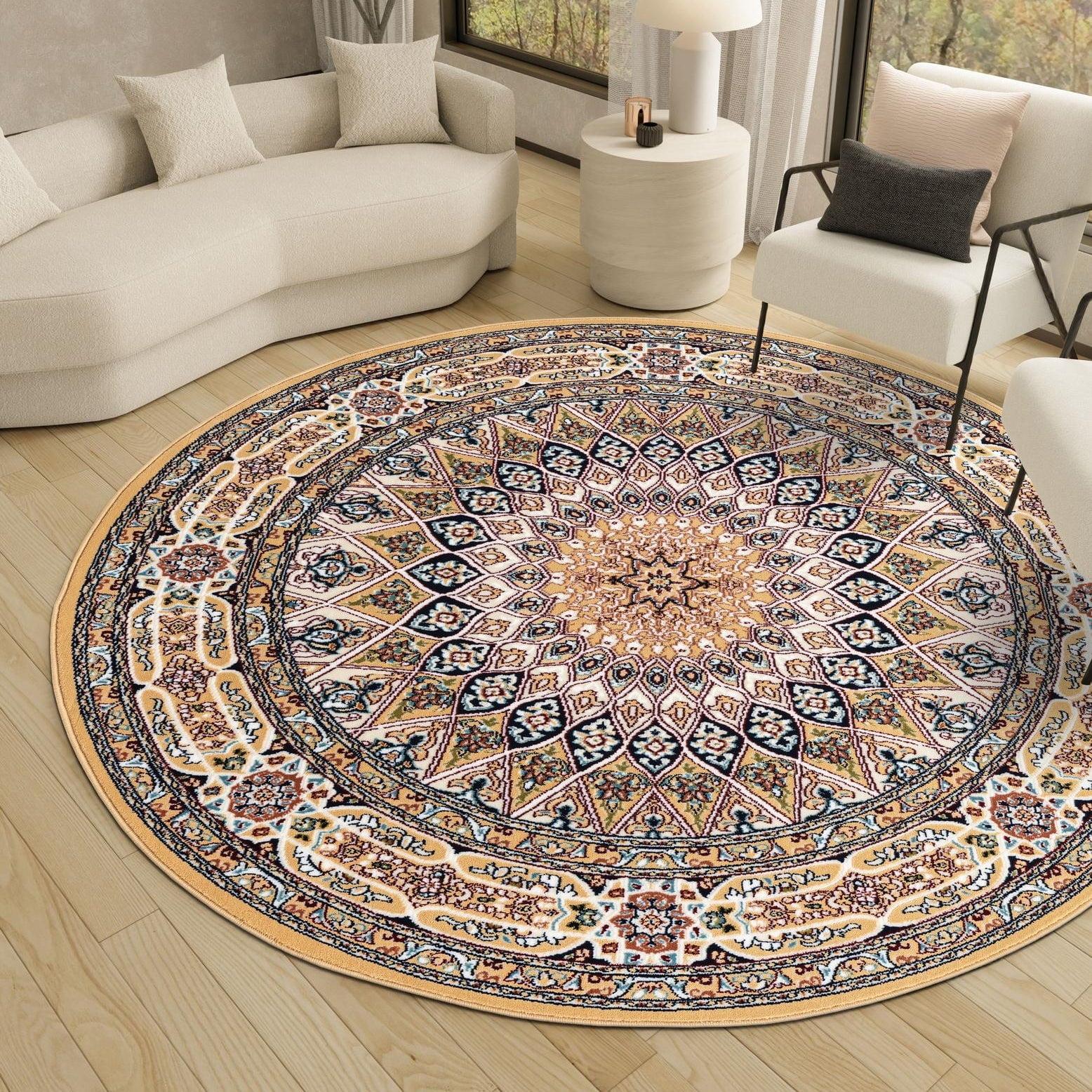Unique Loom Narenj Collection Area Rug - Adams (5' 1" Round Beige/Blue)