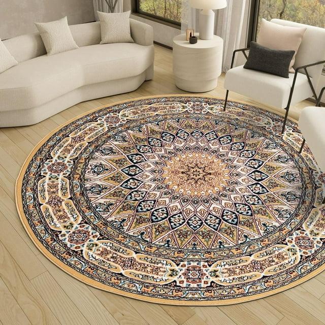 Unique Loom Narenj Collection Area Rug - Adams (5' 1" Round Beige/Blue)