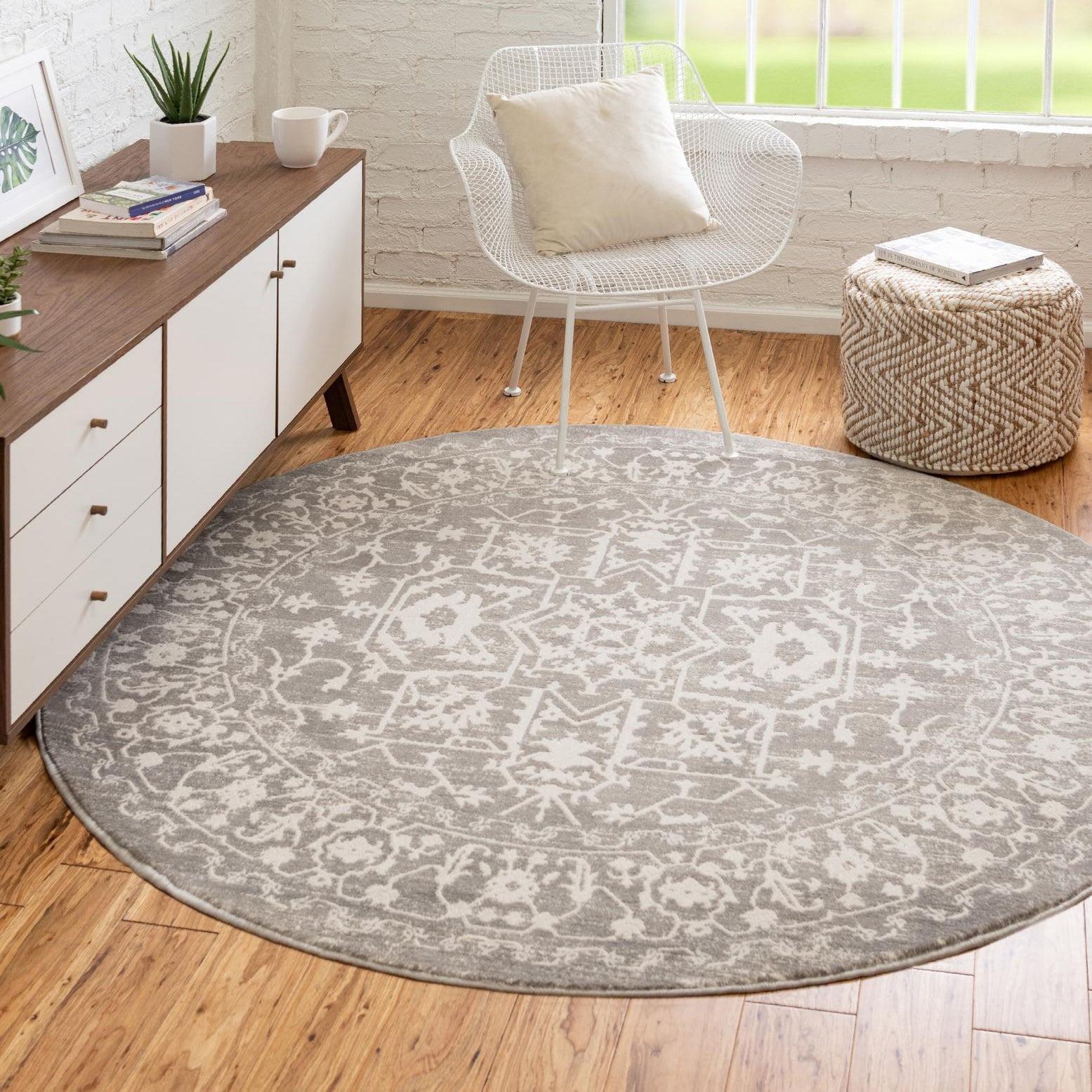 Unique Loom New Classical Collection Area Rug - Olympia (4' 1" Round Light Gray/Ivory)