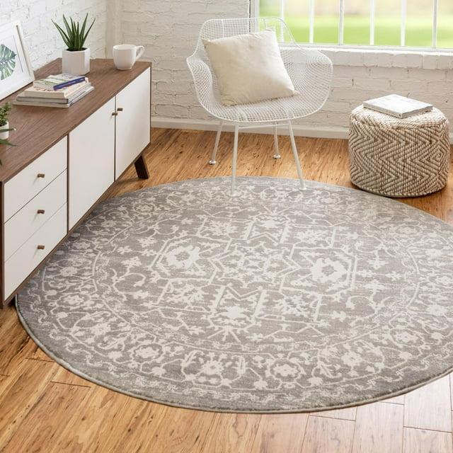 Unique Loom New Classical Collection Area Rug - Olympia (4' 1" Round Light Gray/Ivory)