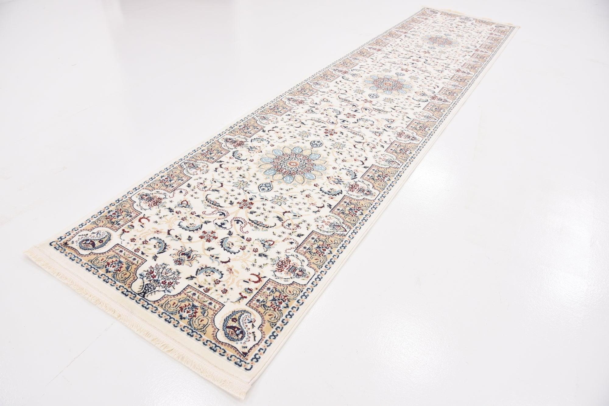 Ivory and Beige Synthetic Persian Runner Rug 3' x 13'