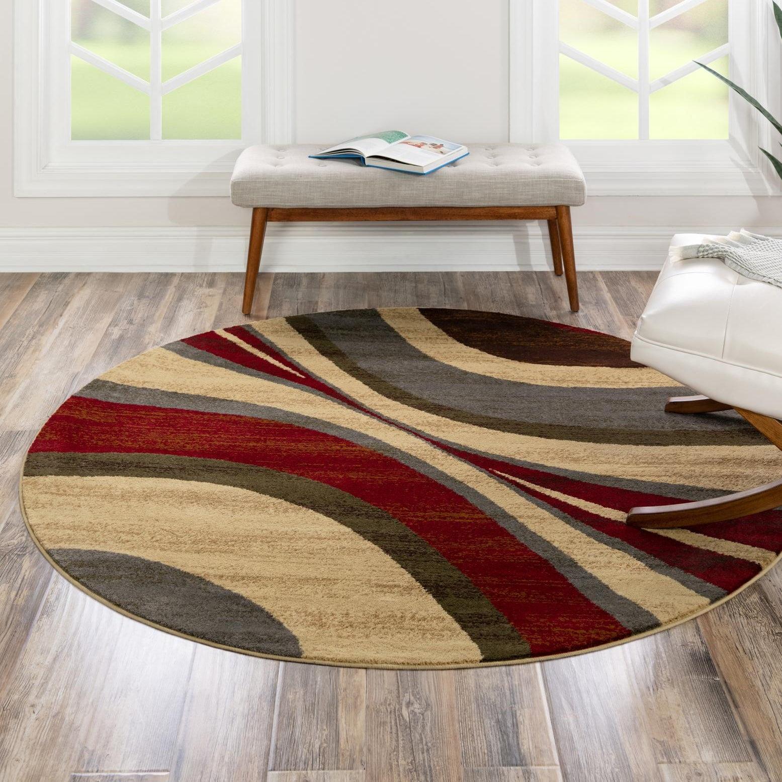 Unique Loom Barista Collection Area Rug - Ngada (6' Round Beige/Red)