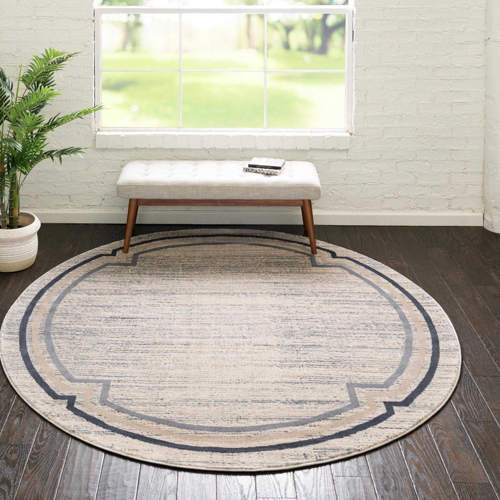 Unique Loom Oasis Collection Area Rug - Fountain (4'  Round Gray/Ivory)