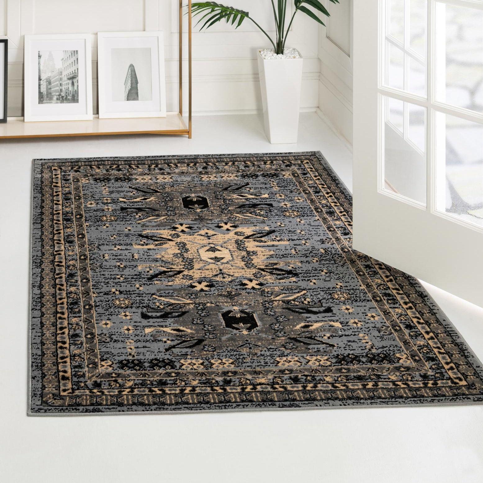 Unique Loom Taftan Collection Area Rug - Oasis (4' 1" x 6' 1" Rectangle Gray/Cream)