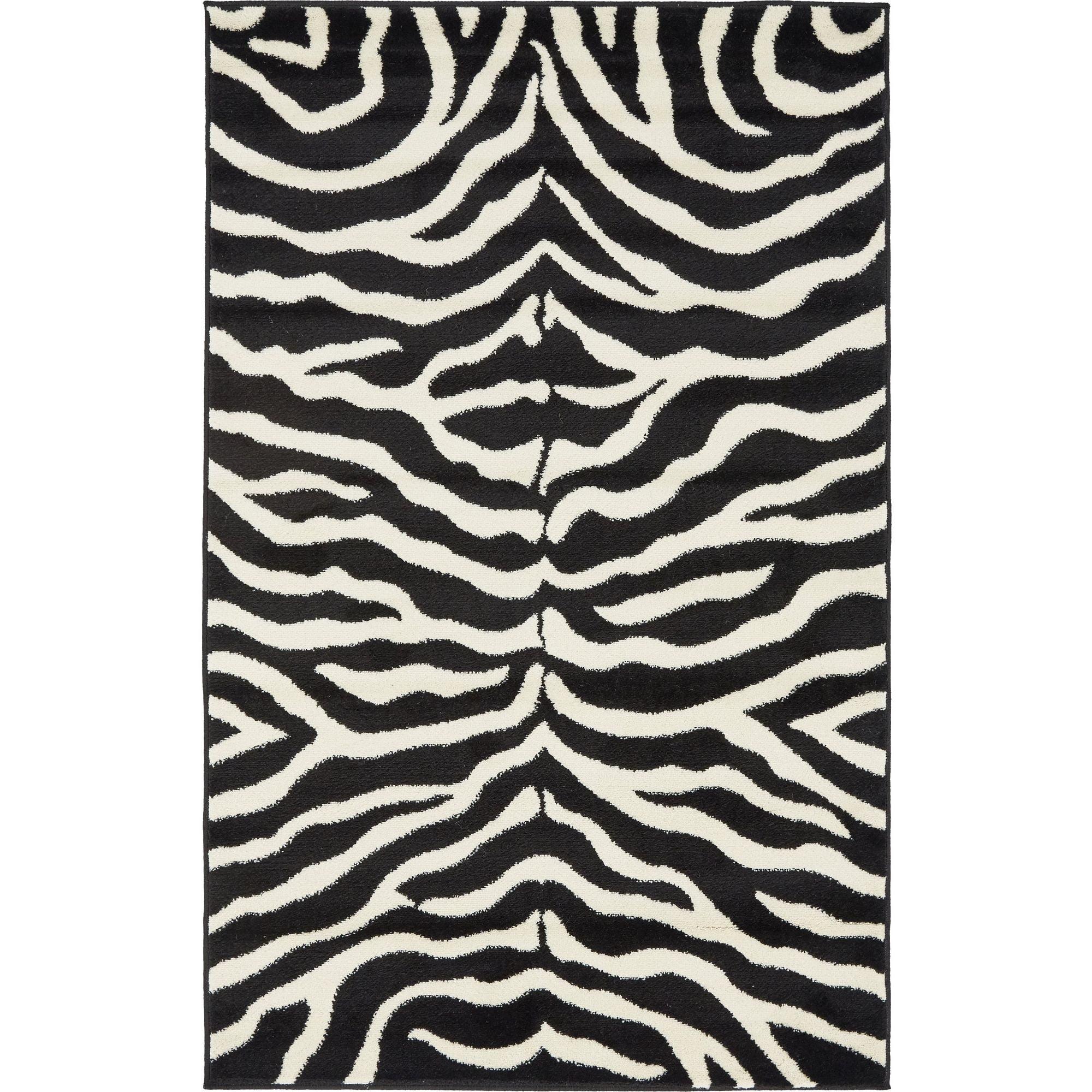 Savannah Safari 3'3" x 5'3" Black and Ivory Synthetic Area Rug