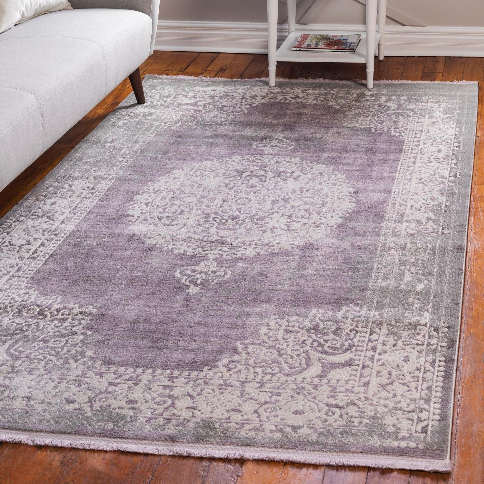 Purple and Gray Abstract 4' x 6' Stain-Resistant Synthetic Area Rug