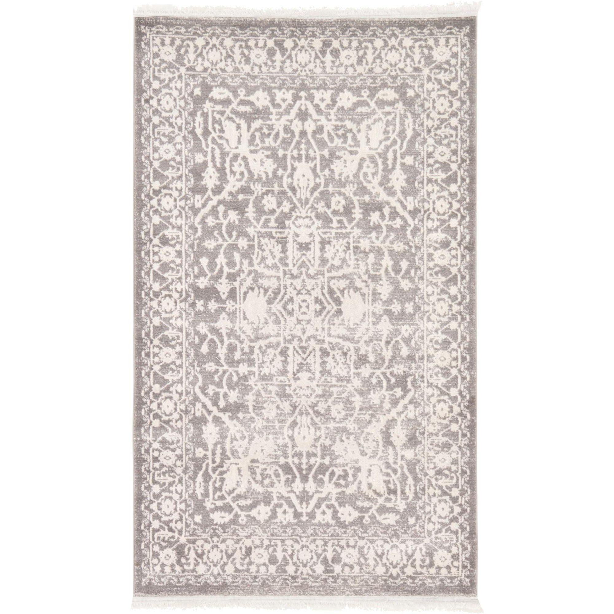 Serene Light Gray Abstract 3'3" x 5'3" Synthetic Area Rug