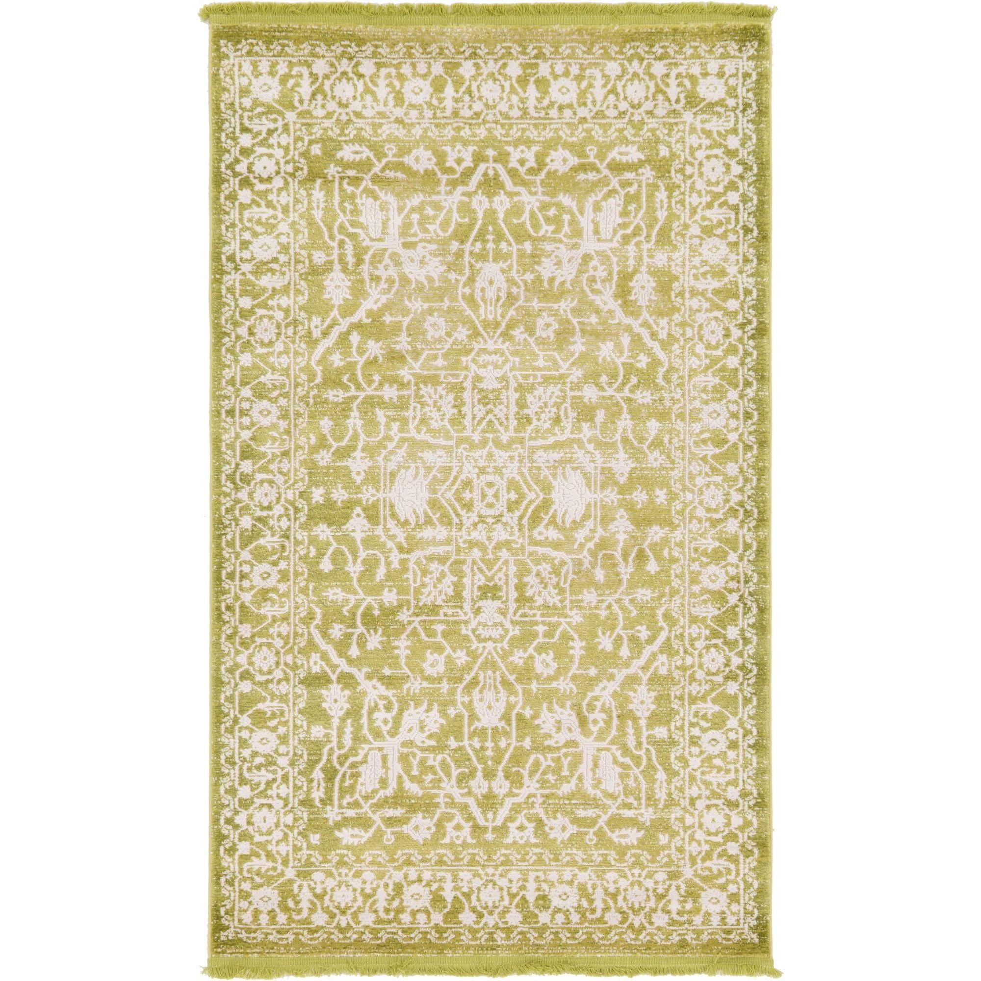 Light Green Rectangular Synthetic Stain-Resistant Area Rug