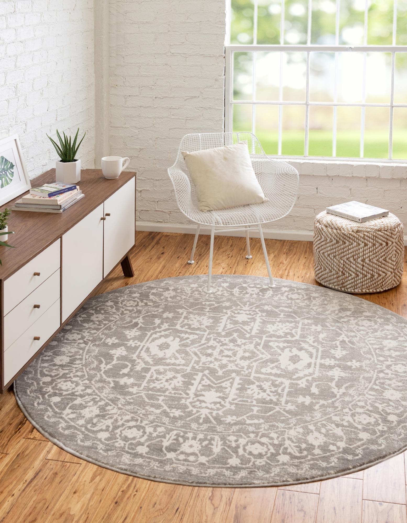 Unique Loom New Classical Collection Area Rug - Olympia (4' 1" Round Light Gray/Ivory)