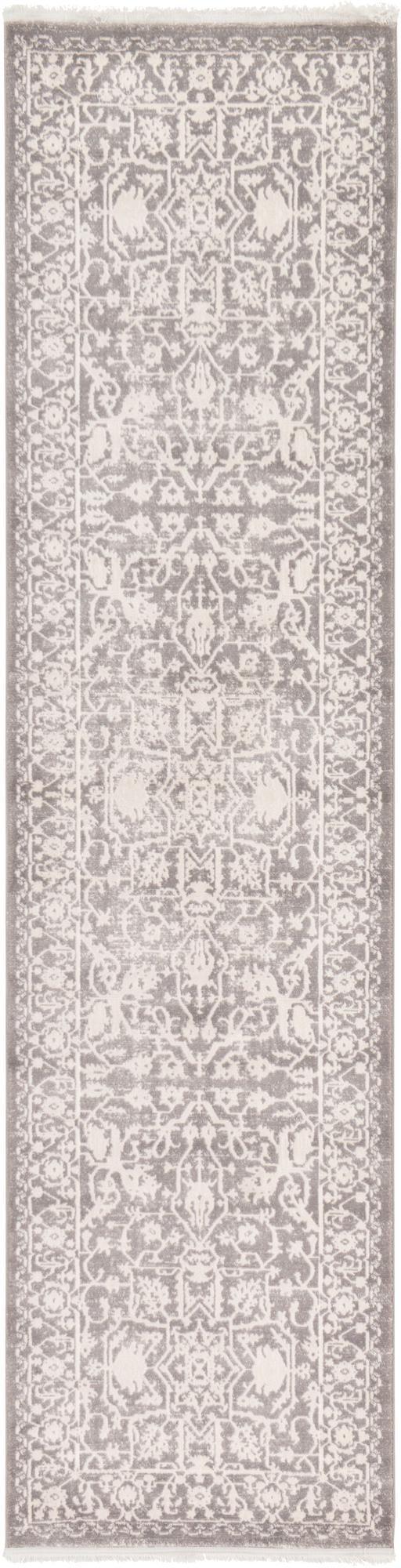 Light Gray and Ivory Synthetic Abstract Runner Rug