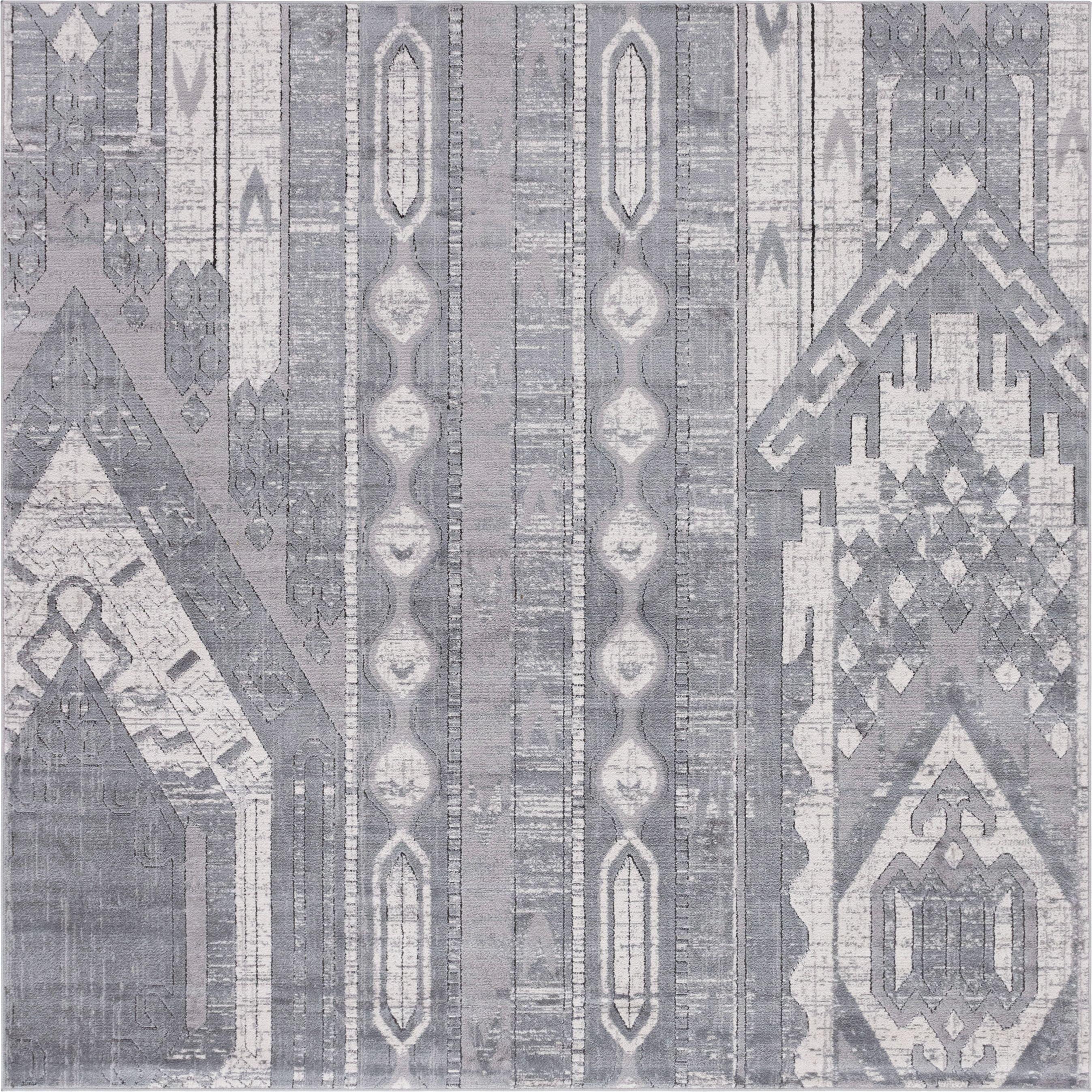 Unique Loom Portland Collection Area Rug - Orford (7' 10" Square Gray/Beige)