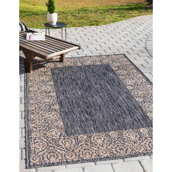 Unique Loom 4' 1 x 6' 1 Rectangle Indoor/Outdoor Border Charcoal Gray Area Rug