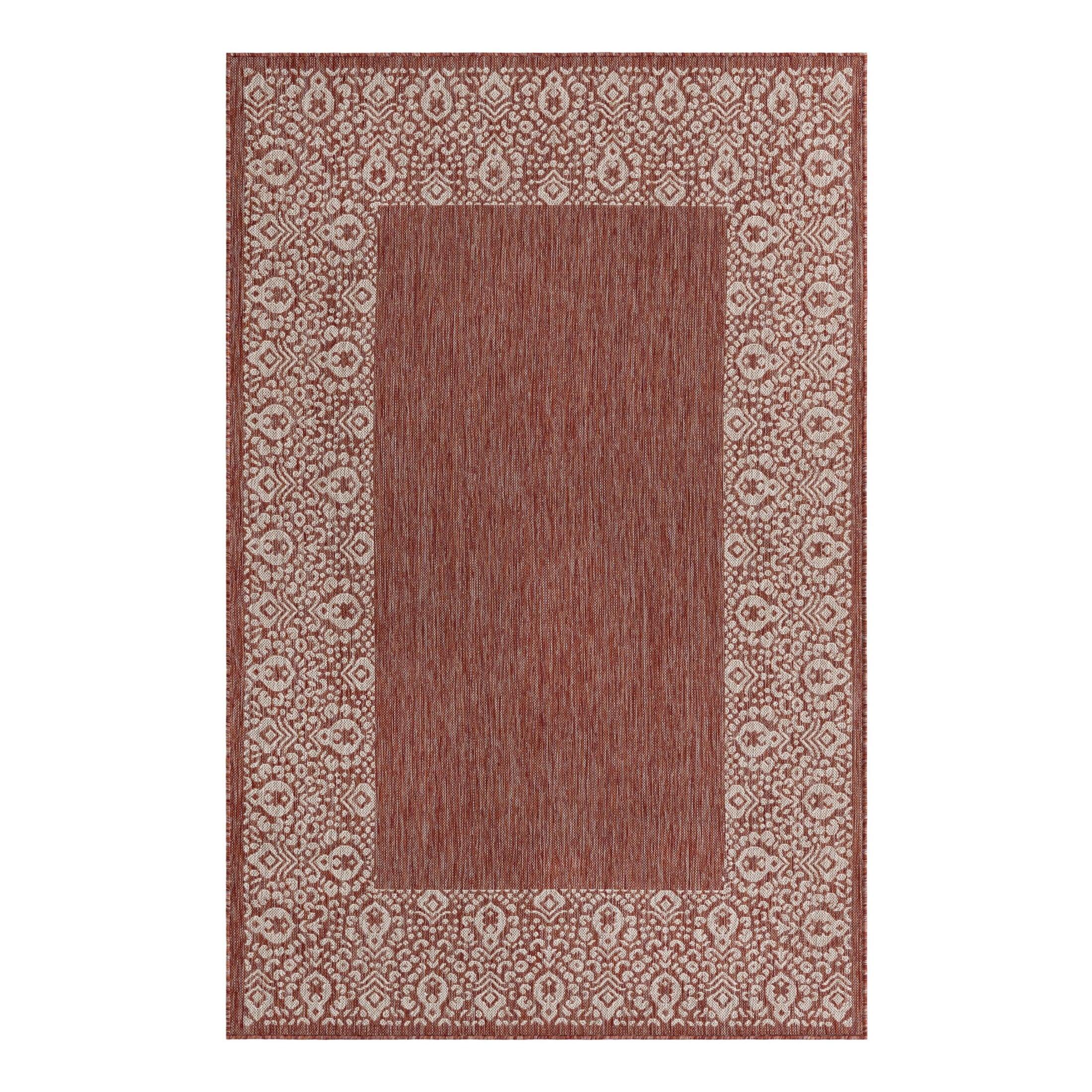 Unique Loom 5' 3 x 8' 0 Rectangle Indoor/Outdoor Border Rust Red Area Rug