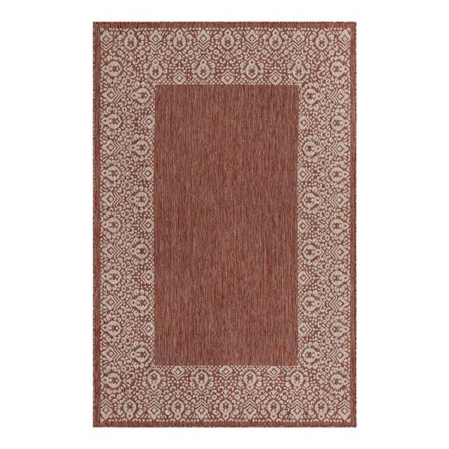 Unique Loom 5' 3 x 8' 0 Rectangle Indoor/Outdoor Border Rust Red Area Rug
