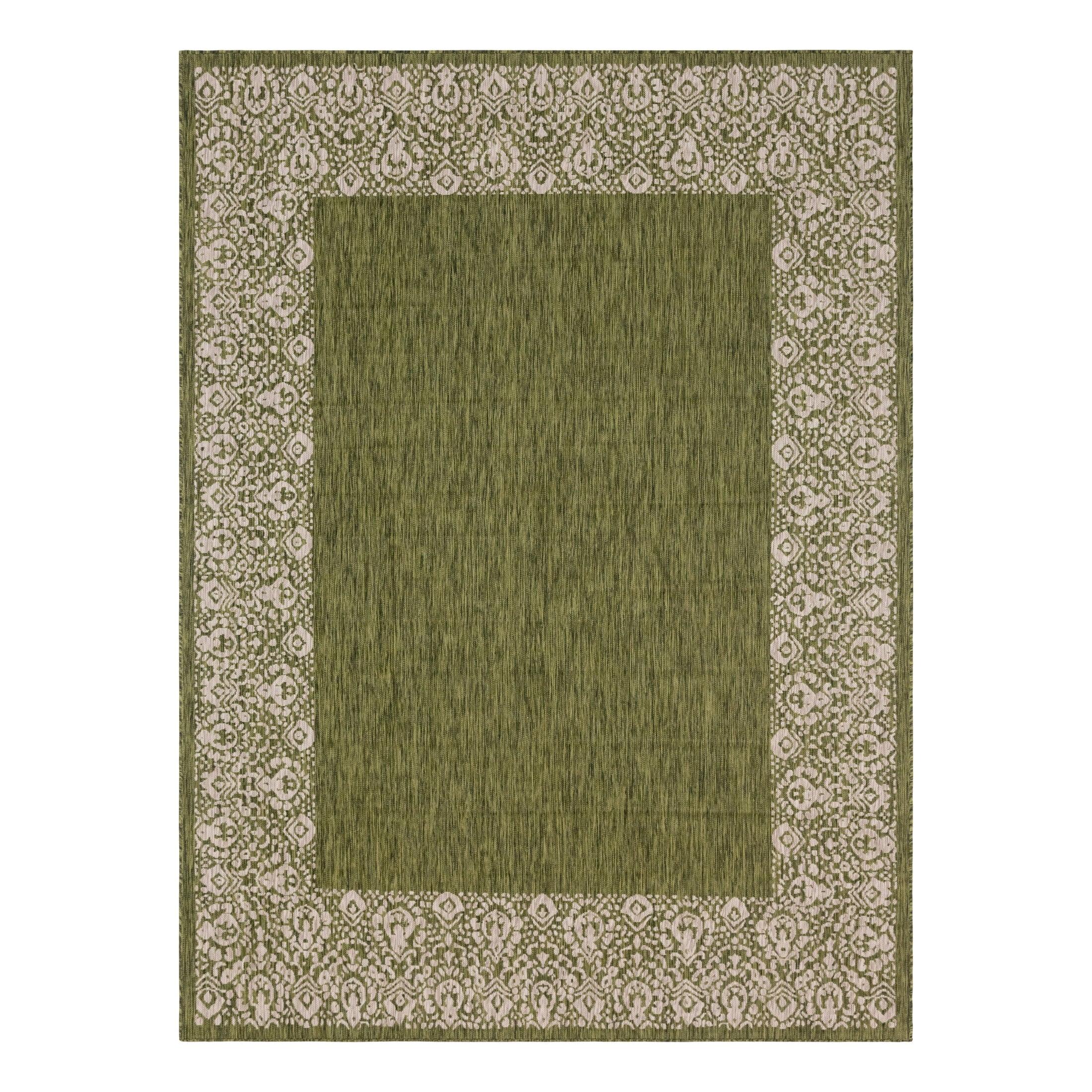 Unique Loom Outdoor Border Collection Area Rug - Floral Border (9' x 12' Rectangle Green/Ivory)