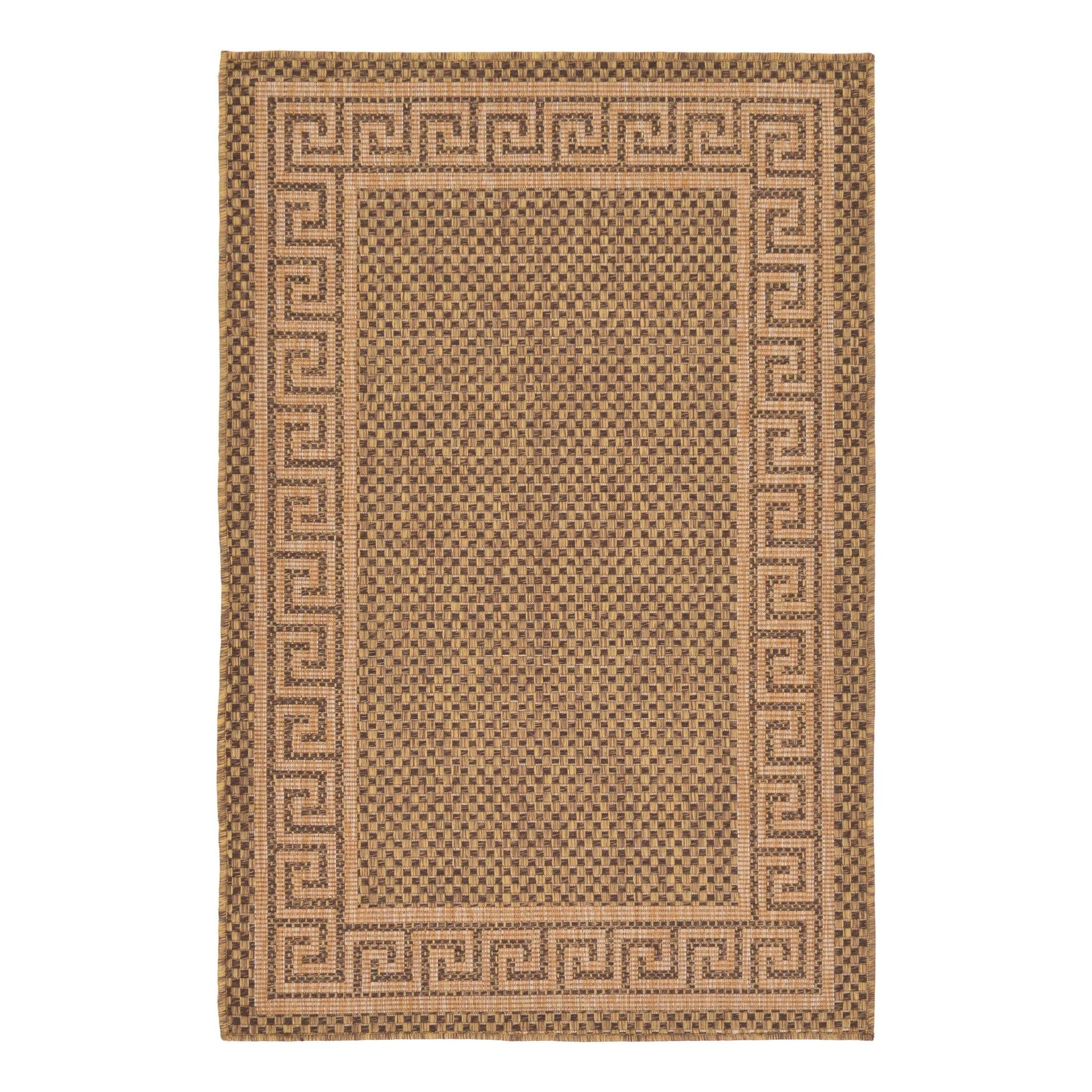Unique Loom 3' 3 x 5' 1 Brown Outdoor Border Greek Key Area Rug