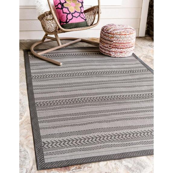 Unique Loom Outdoor Border Collection Area Rug - Lines (3' 3" x 5' 1" Rectangle Gray/Silver)