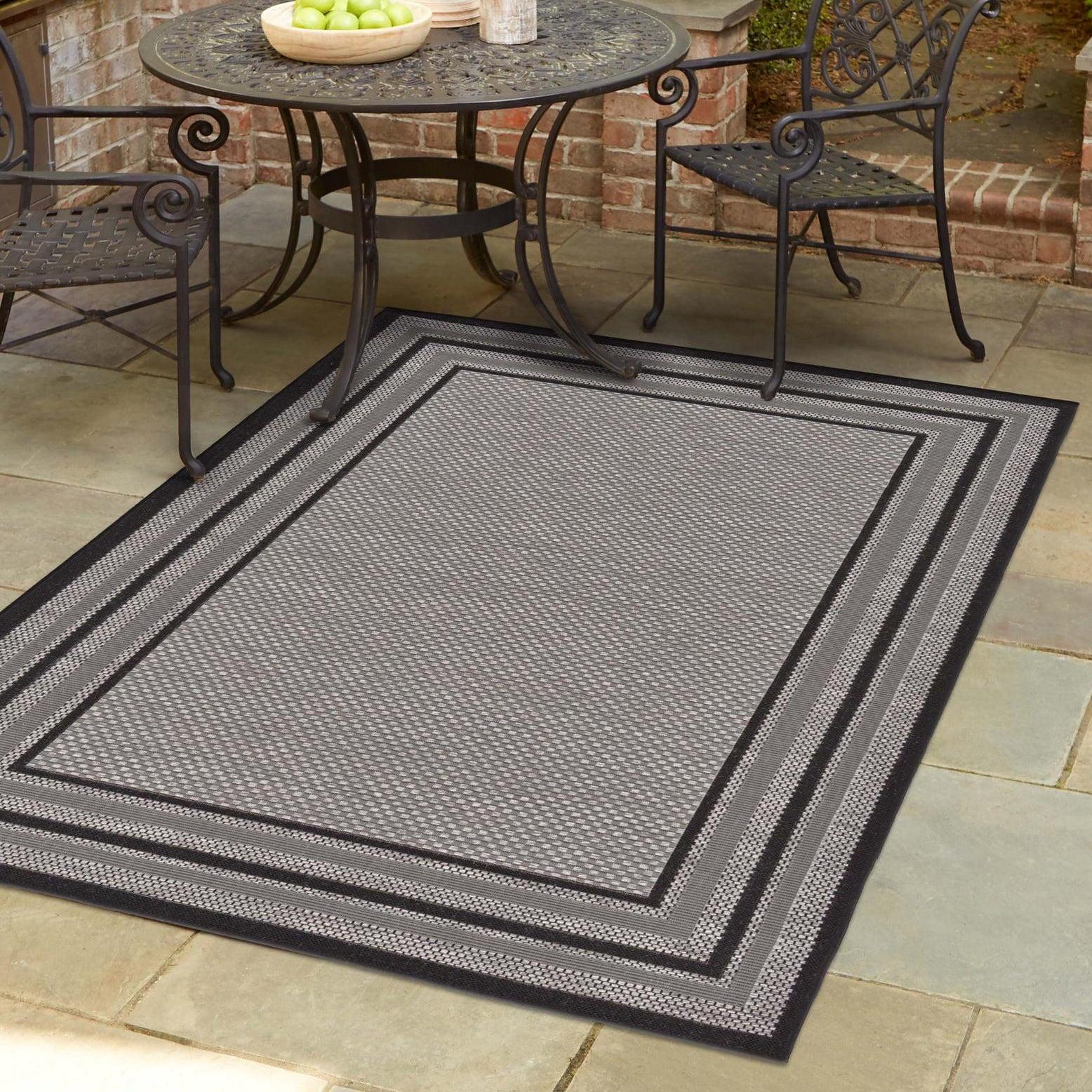 Unique Loom Outdoor Border Collection Area Rug - Multi Border (2' 2" x 3' Rectangle Gray/Black)