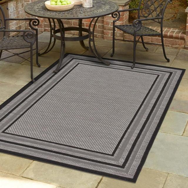Unique Loom 2' 2 x 3' 0 Gray Outdoor Border Multi Border Area Rug