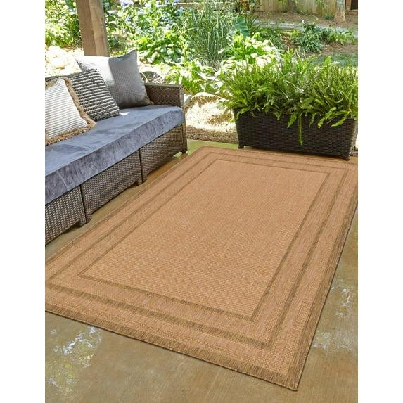 Unique Loom 5' 3 x 8' 0 Tan Outdoor Border Multi Border Area Rug