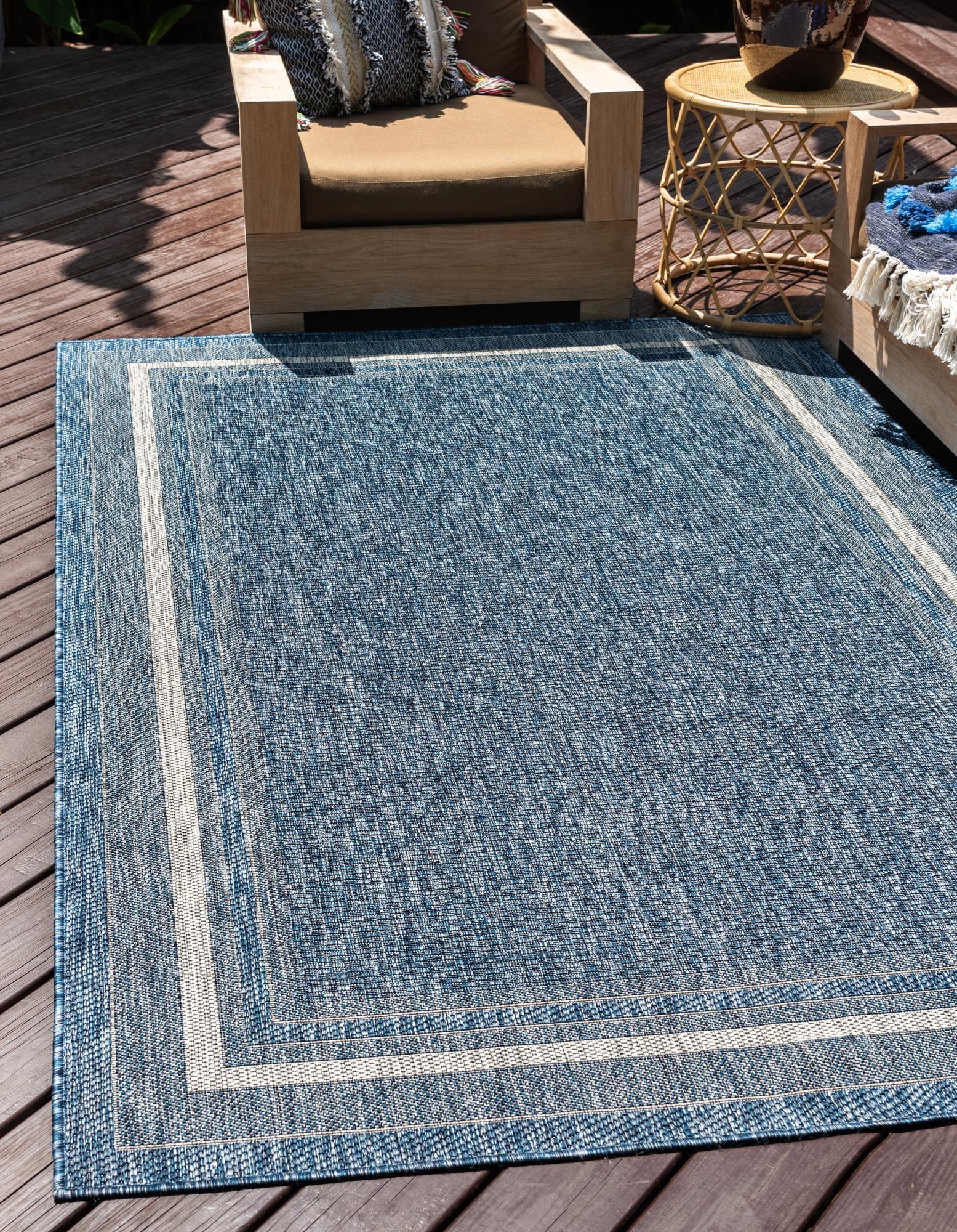 Unique Loom 10' 0 x 14' 0 Rectangle Indoor/Outdoor Border Blue Area Rug
