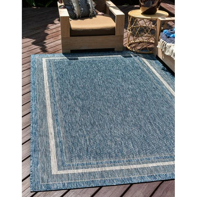 Unique Loom 10' 0 x 14' 0 Rectangle Indoor/Outdoor Border Blue Area Rug