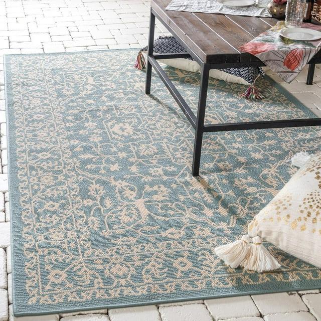 Unique Loom Outdoor Botanical Collection Area Rug - Allover (2'  x 3' 1" Rectangle Light Blue/Beige)