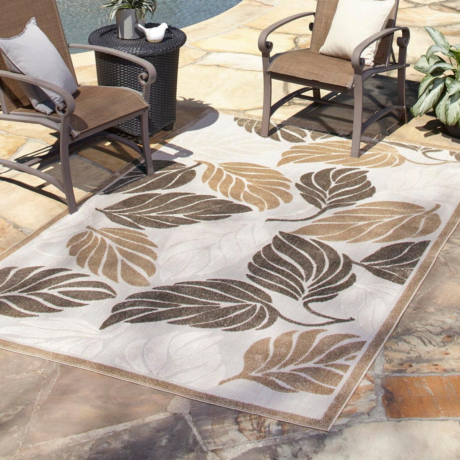 Unique Loom 7' 1 x 10' 0 Beige Outdoor Botanical Augusta Area Rug
