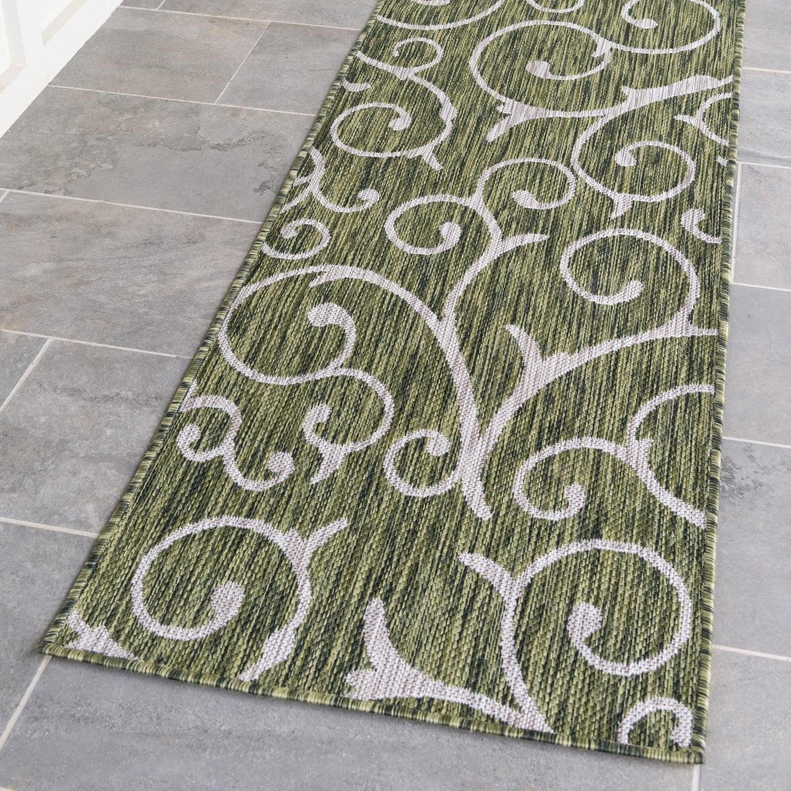 Unique Loom Outdoor Botanical Collection Area Rug - Curl (2' x 6' 1" Runner Green/Ivory)