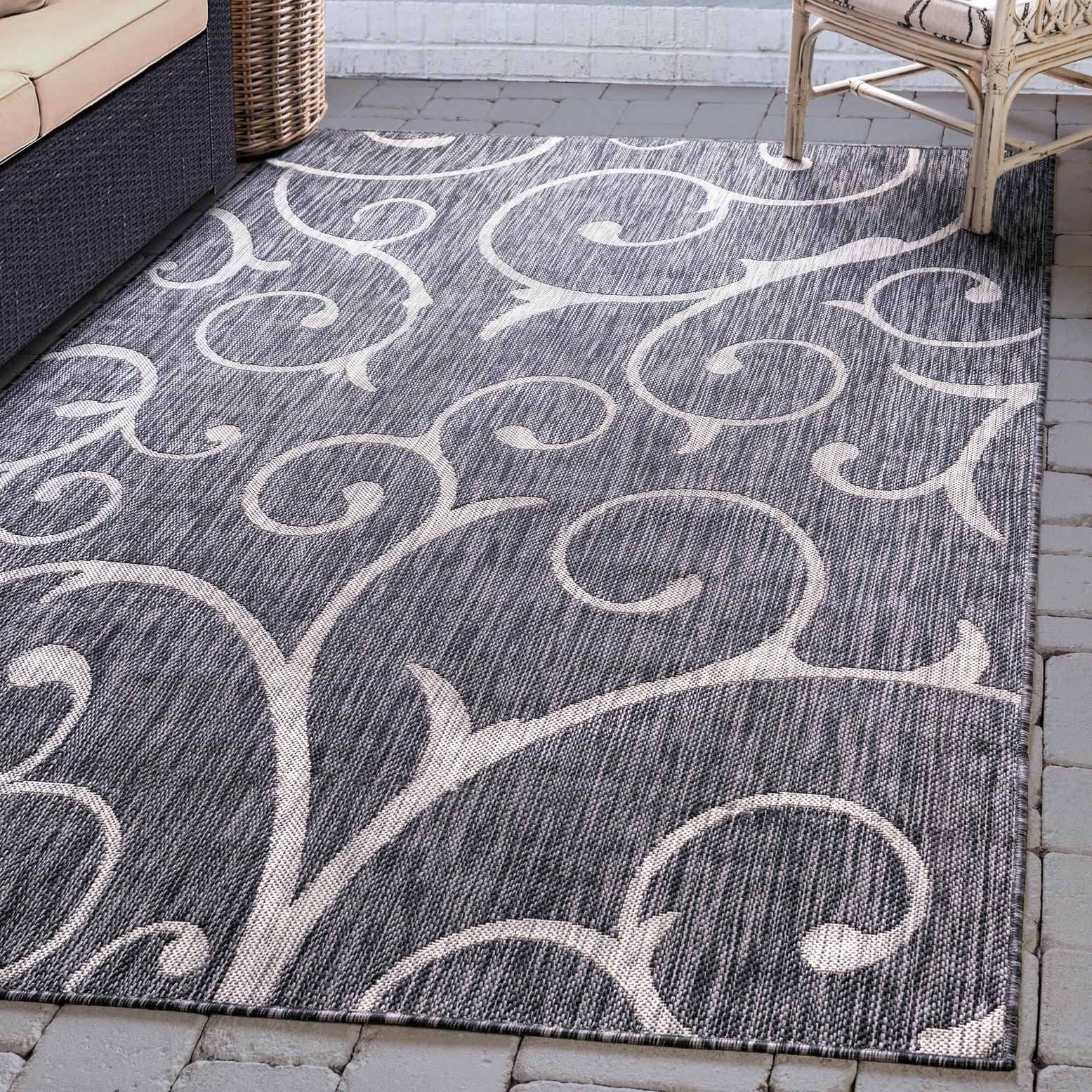 Unique Loom Outdoor Botanical Collection Area Rug - Curl (4' 1" x 6' 1" Rectangle Charcoal Gray/Gray)
