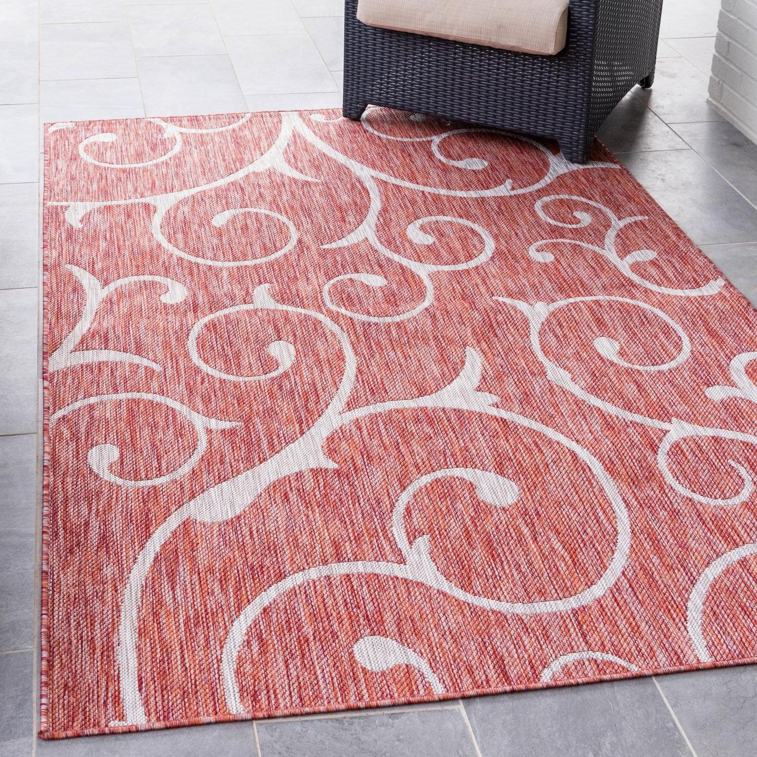 Unique Loom 4' 1 x 6' 1 Rectangle Indoor/Outdoor Botanical Rust Red Area Rug