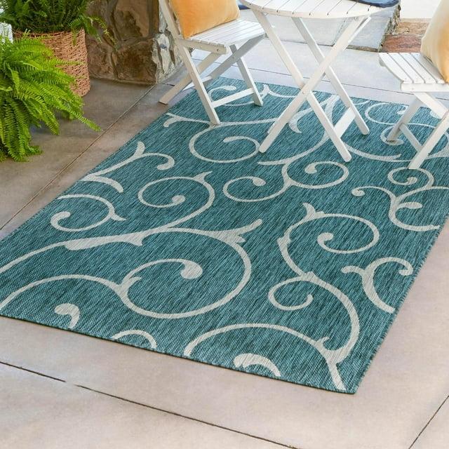 Unique Loom 6' 1 x 9' 0 Rectangle Indoor/Outdoor Botanical Teal Area Rug