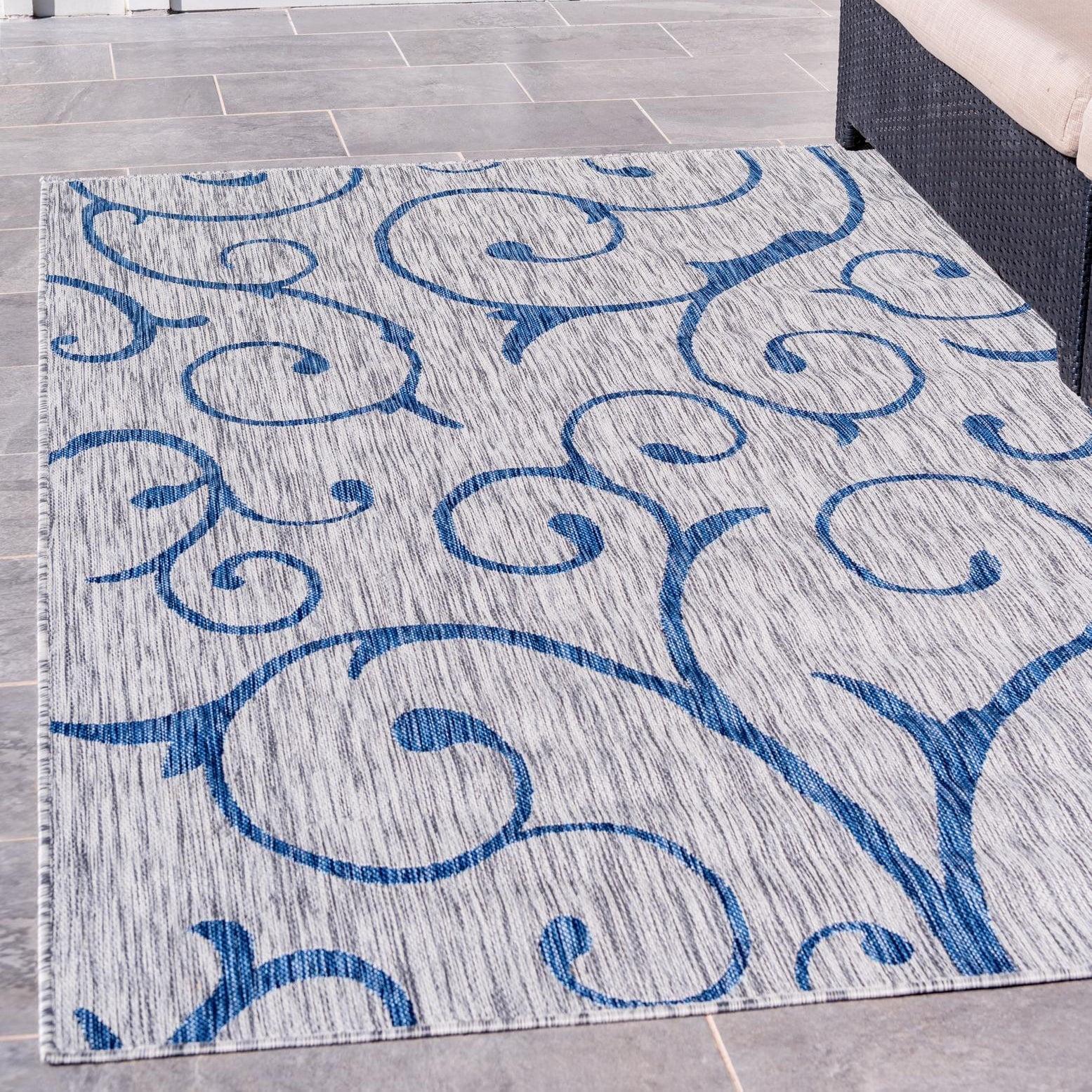 Unique Loom 7' 0 x 10' 0 Rectangle Indoor/Outdoor Botanical Gray Area Rug