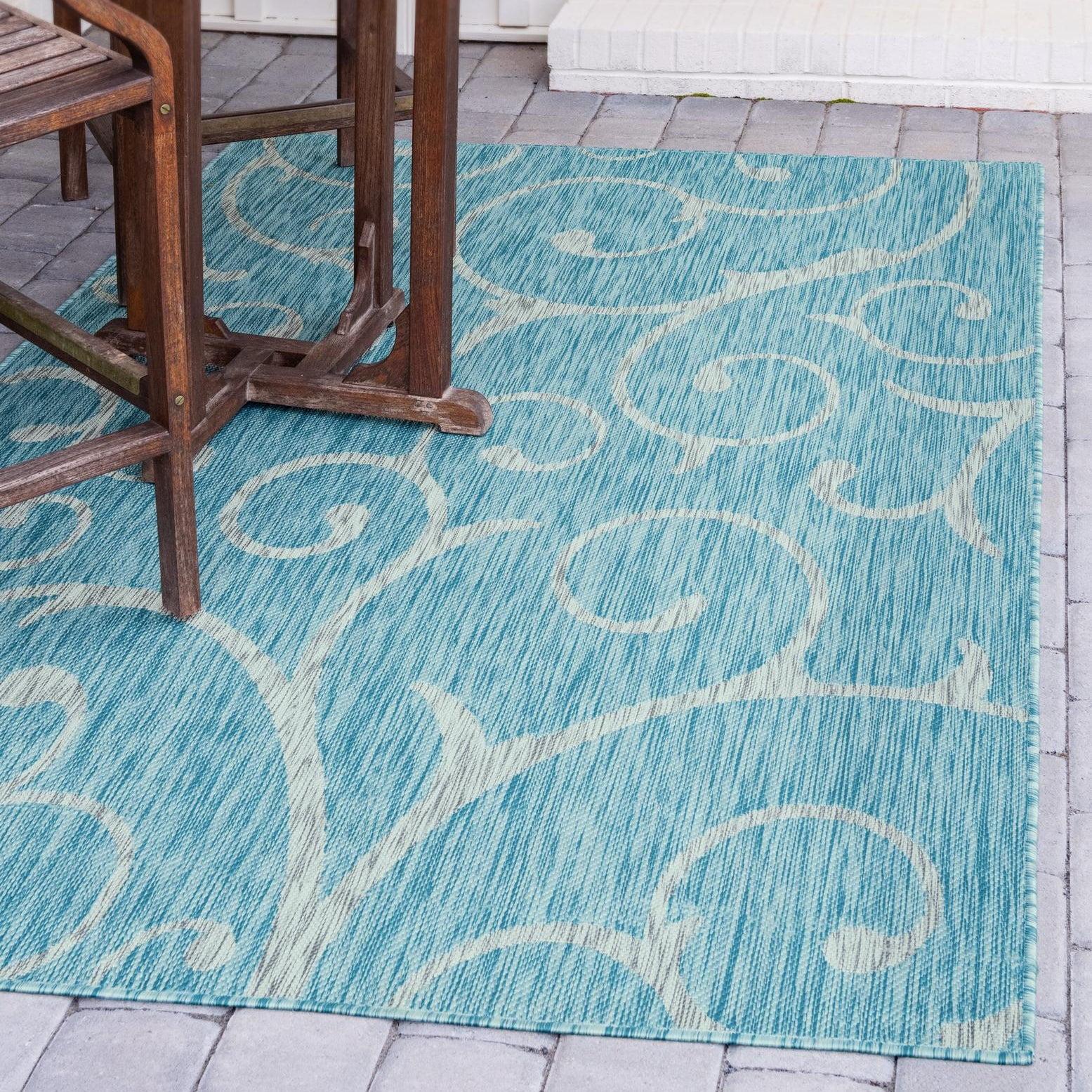Unique Loom 9' 0 x 12' 2 Rectangle Indoor/Outdoor Botanical Light Aqua Area Rug