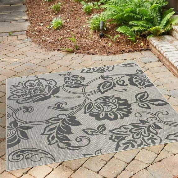 Unique Loom 6' 1 x 6' 1 Square Gray Outdoor Botanical Floral Area Rug
