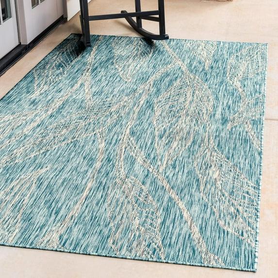 Unique Loom 7' 0 x 10' 0 Rectangle Indoor/Outdoor Botanical Light Aqua Area Rug