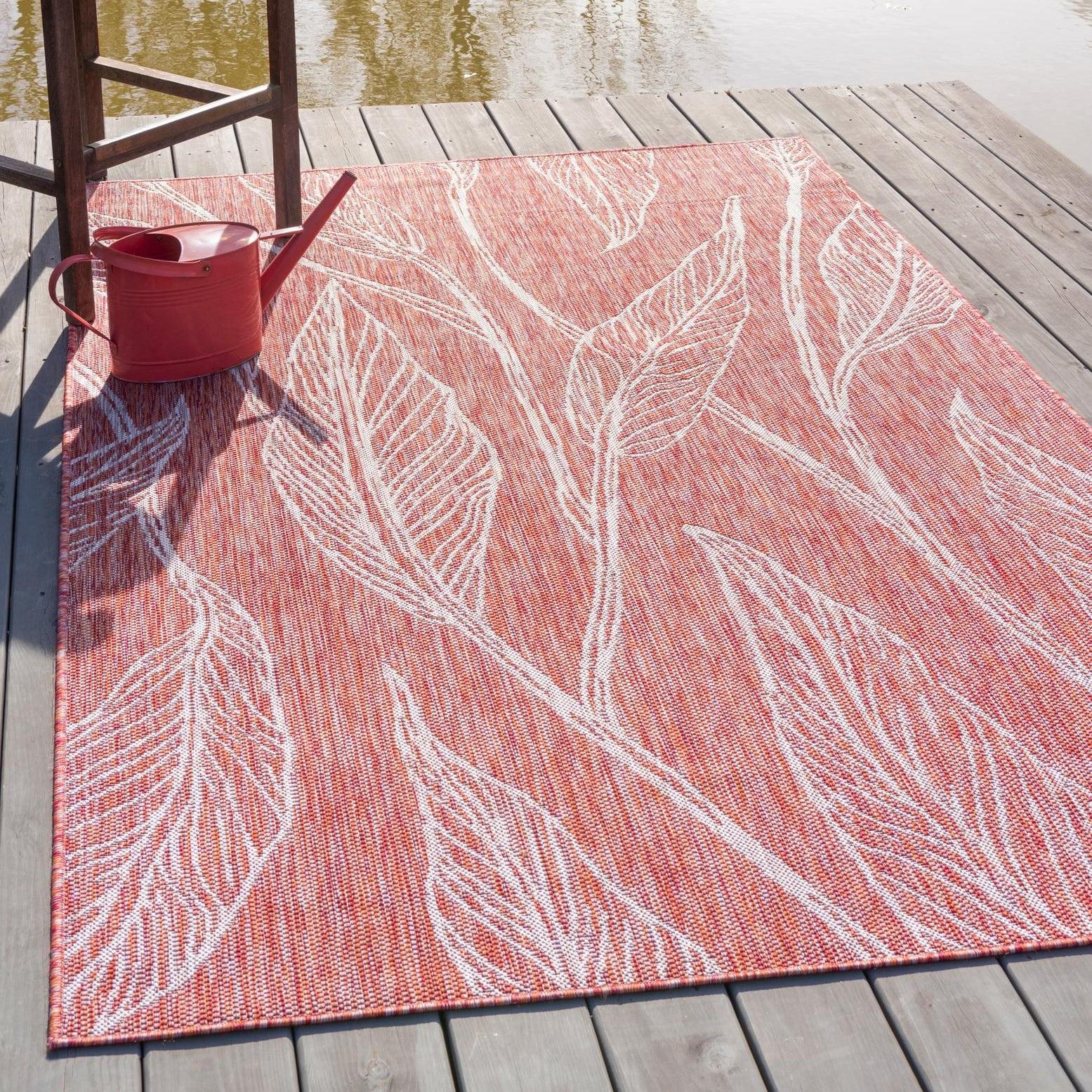 Unique Loom 9' 0 x 12' 2 Rectangle Indoor/Outdoor Botanical Rust Red Area Rug