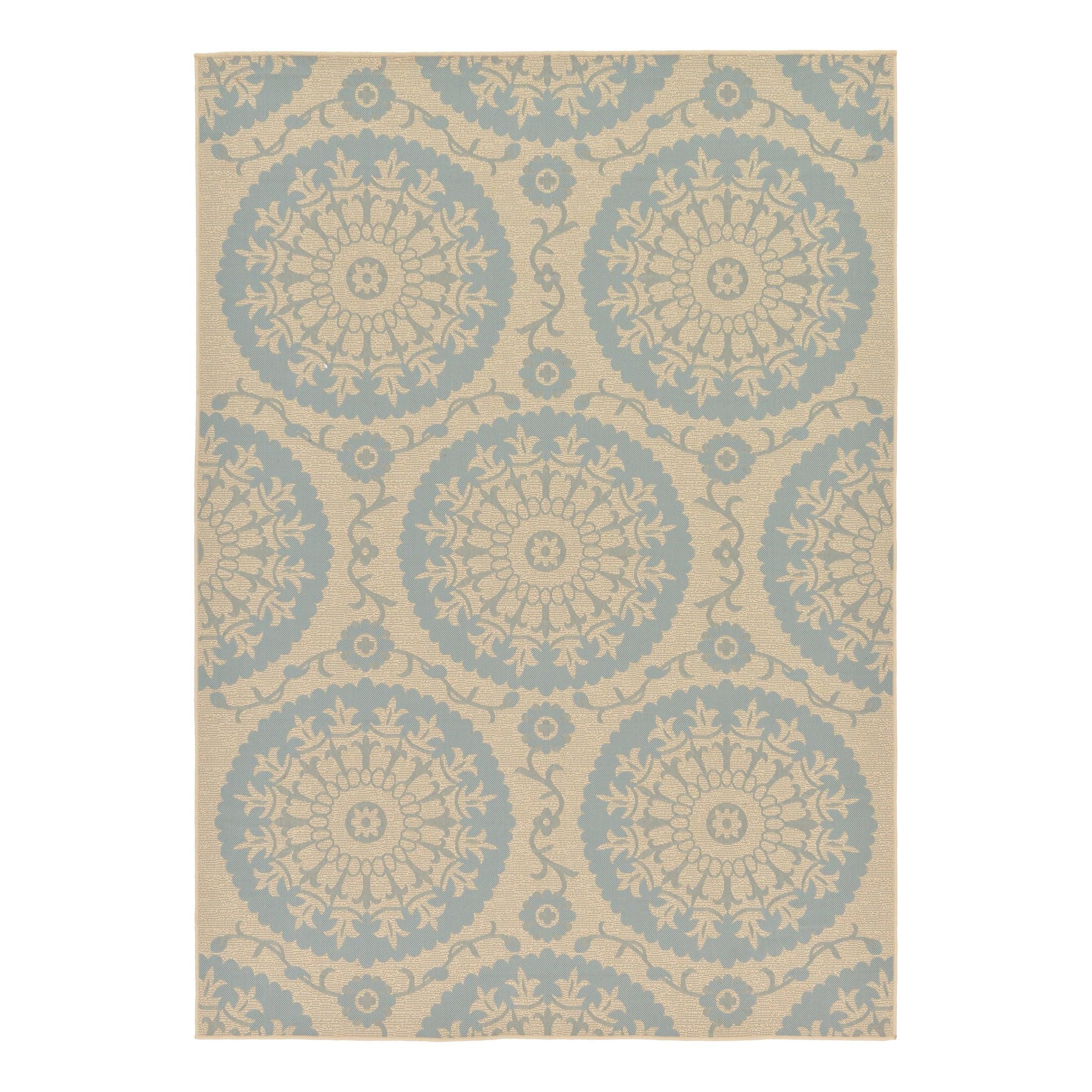 Unique Loom Outdoor Botanical Collection Area Rug - Medallion (7' 1" x 10' Rectangle Aqua/Beige)