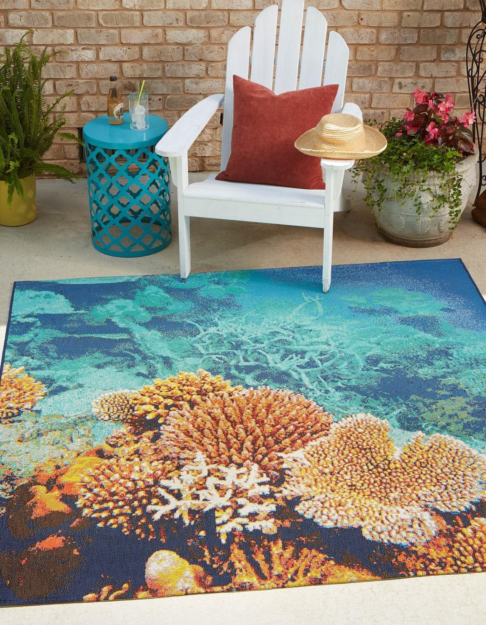 Unique Loom 6' 0 x 6' 0 Square Multi Outdoor Coastal Ariel Area Rug