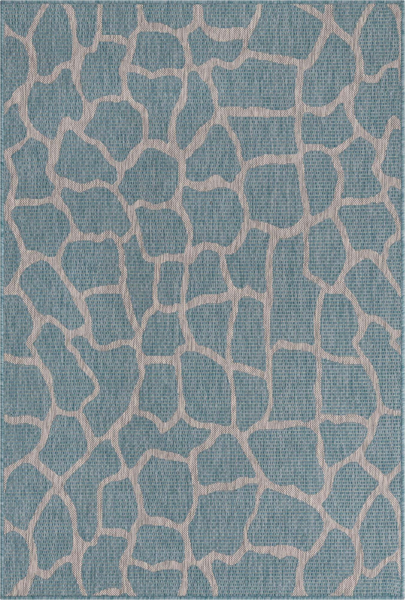 Light Aqua Rectangular Stain-Resistant Outdoor Rug 4' x 6'