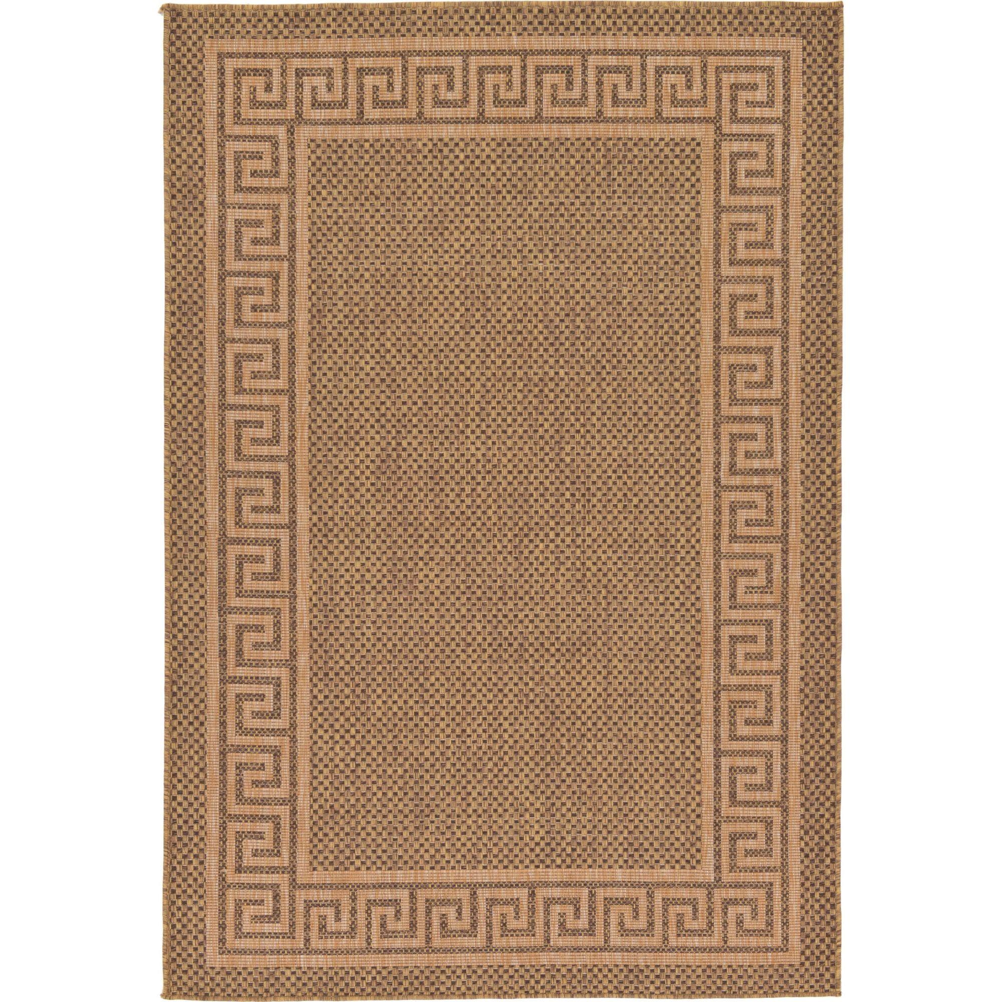 Brown Rectangular Stain-Resistant Synthetic Outdoor Rug