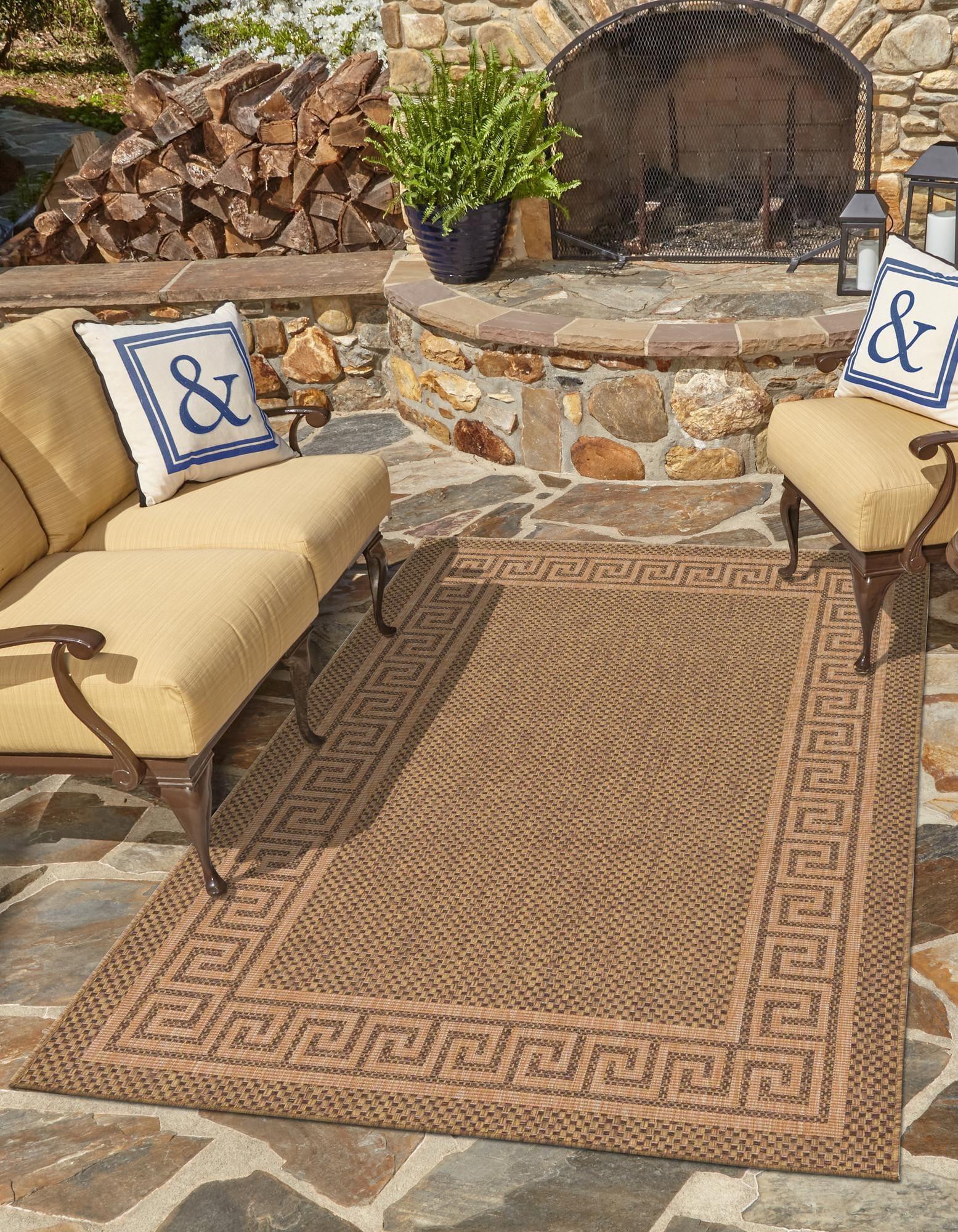 Unique Loom Outdoor Border Collection Area Rug - Greek Key (5' 3" x 8' Rectangle Brown/Light Brown)