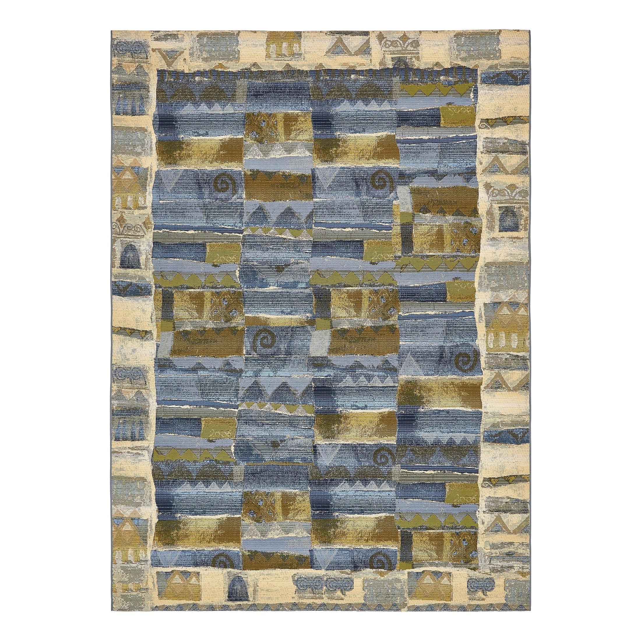 Unique Loom Outdoor Modern Collection Area Rug - Glyph (8' x 11' 4" Rectangle Blue/Beige)